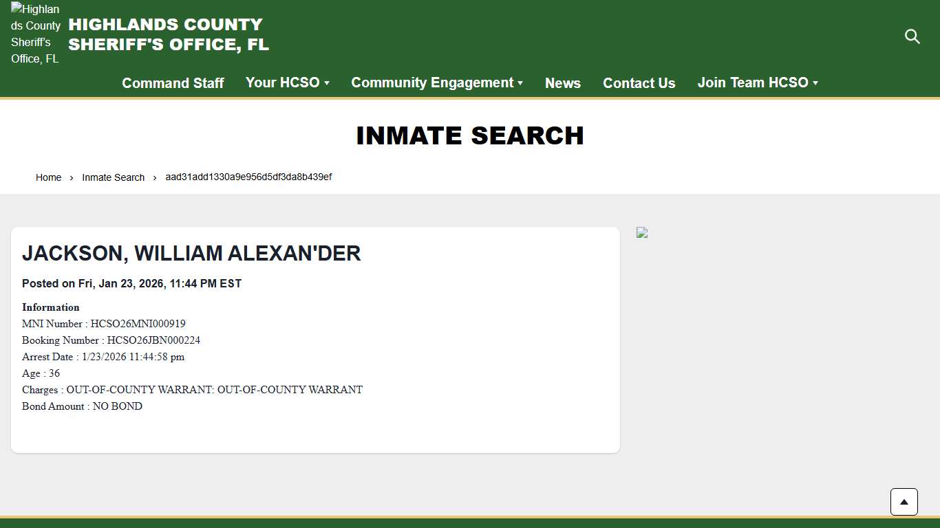 Inmate Search Highlands County Sheriff’s Office, FL