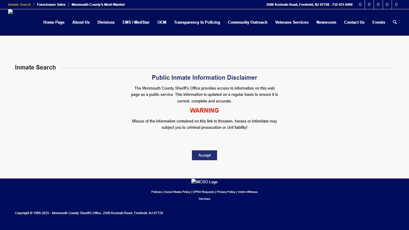 Inmate Search – Monmouth County Sheriff's Office